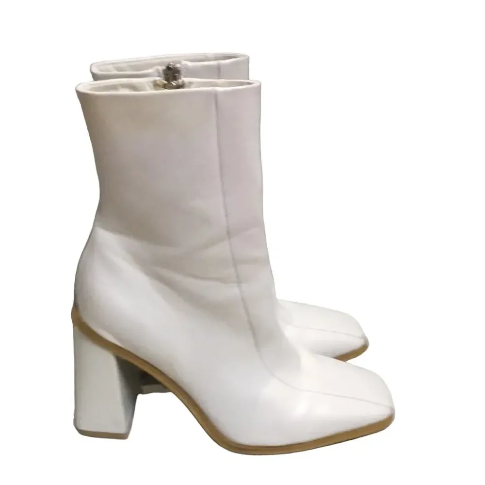 Square Toe Faux Leather Heeled Boots